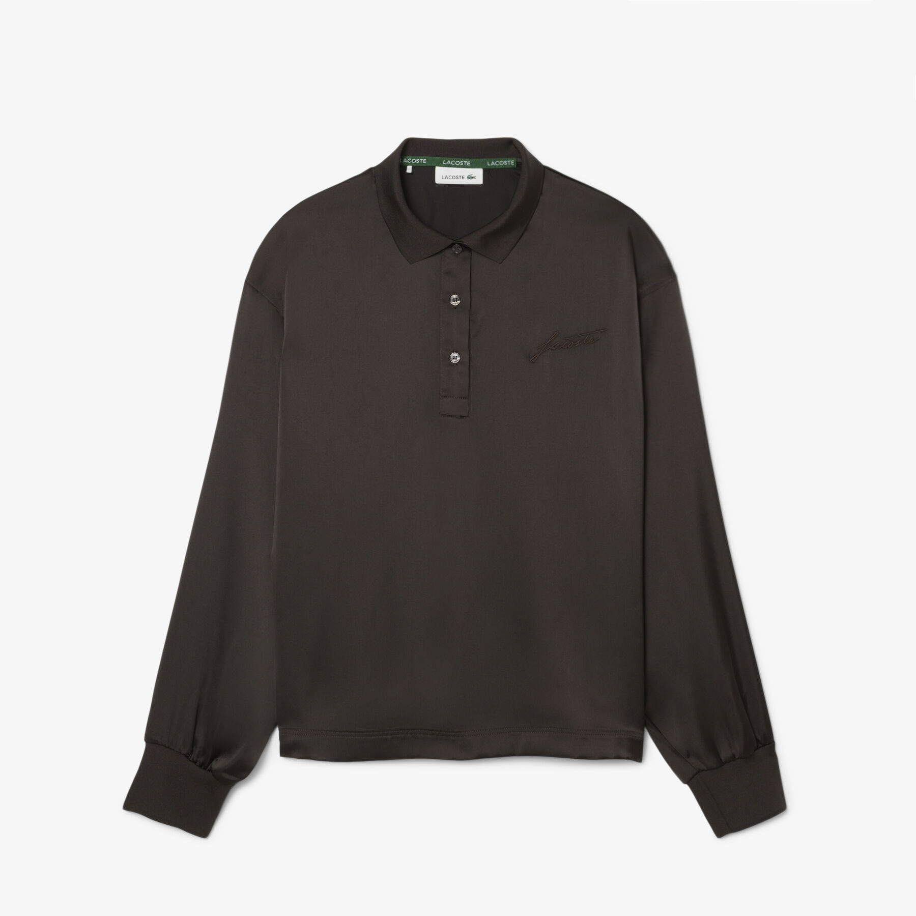 Long Sleeved Oversized Satin Polo Shirt