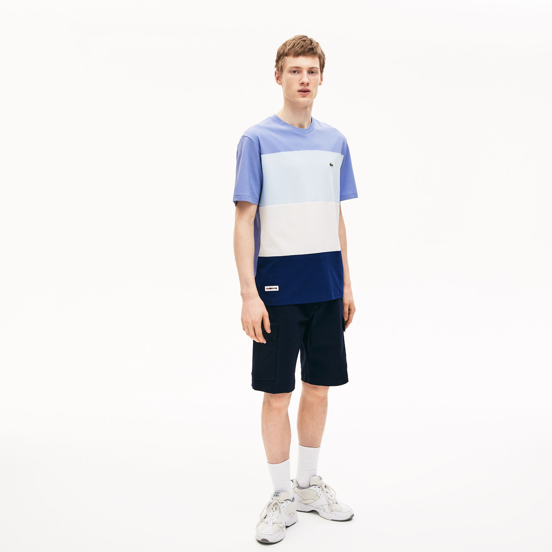 lacoste men s colourblock striped cotton piqu  crew neck t shirt