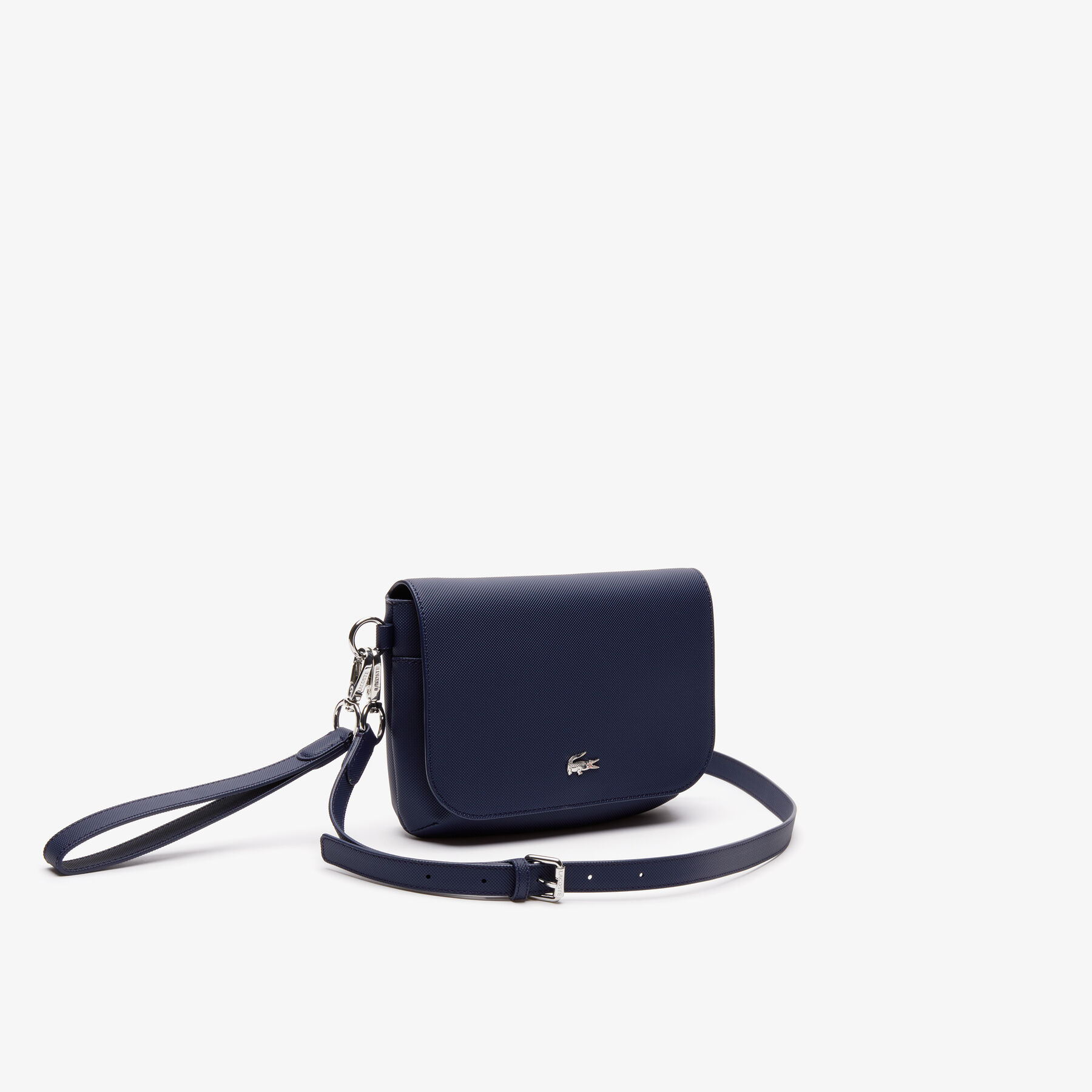 lacoste women s daily classic coated piqu  canvas flap shoulder bag