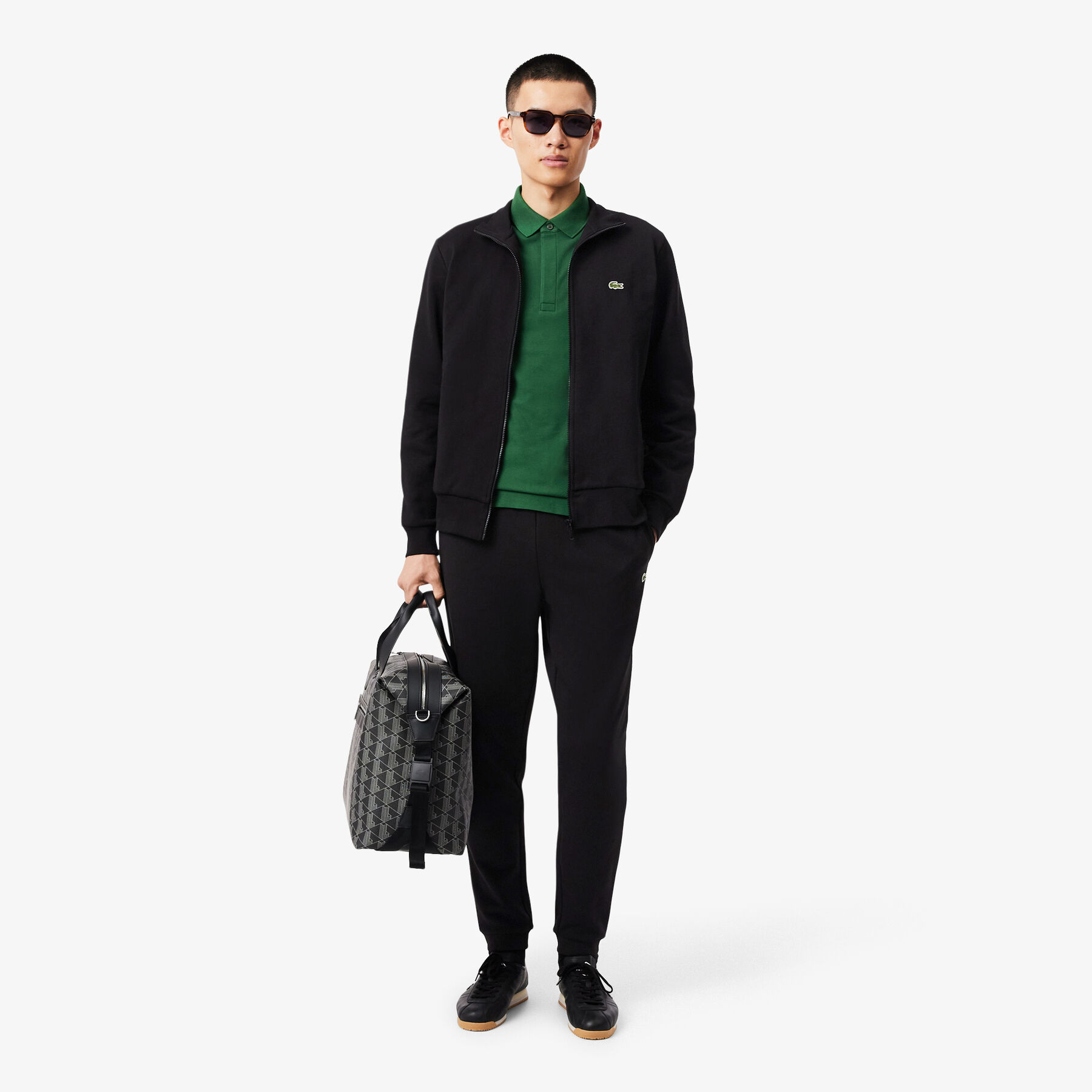 lacoste zip up high neck fleece sweatshirt