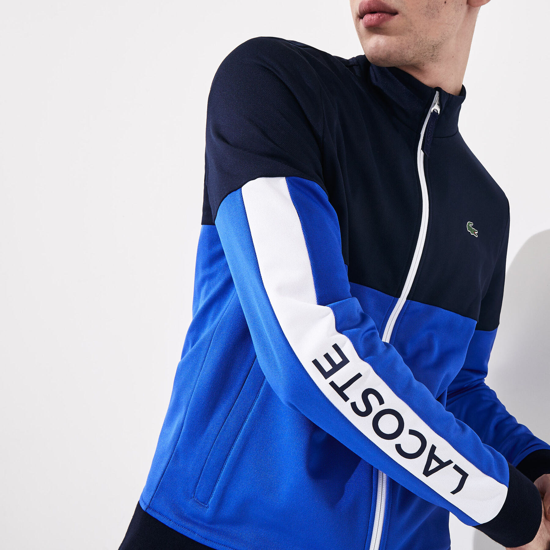 men s lacoste sport colourblock resistant piqu  zip sweatshirt
