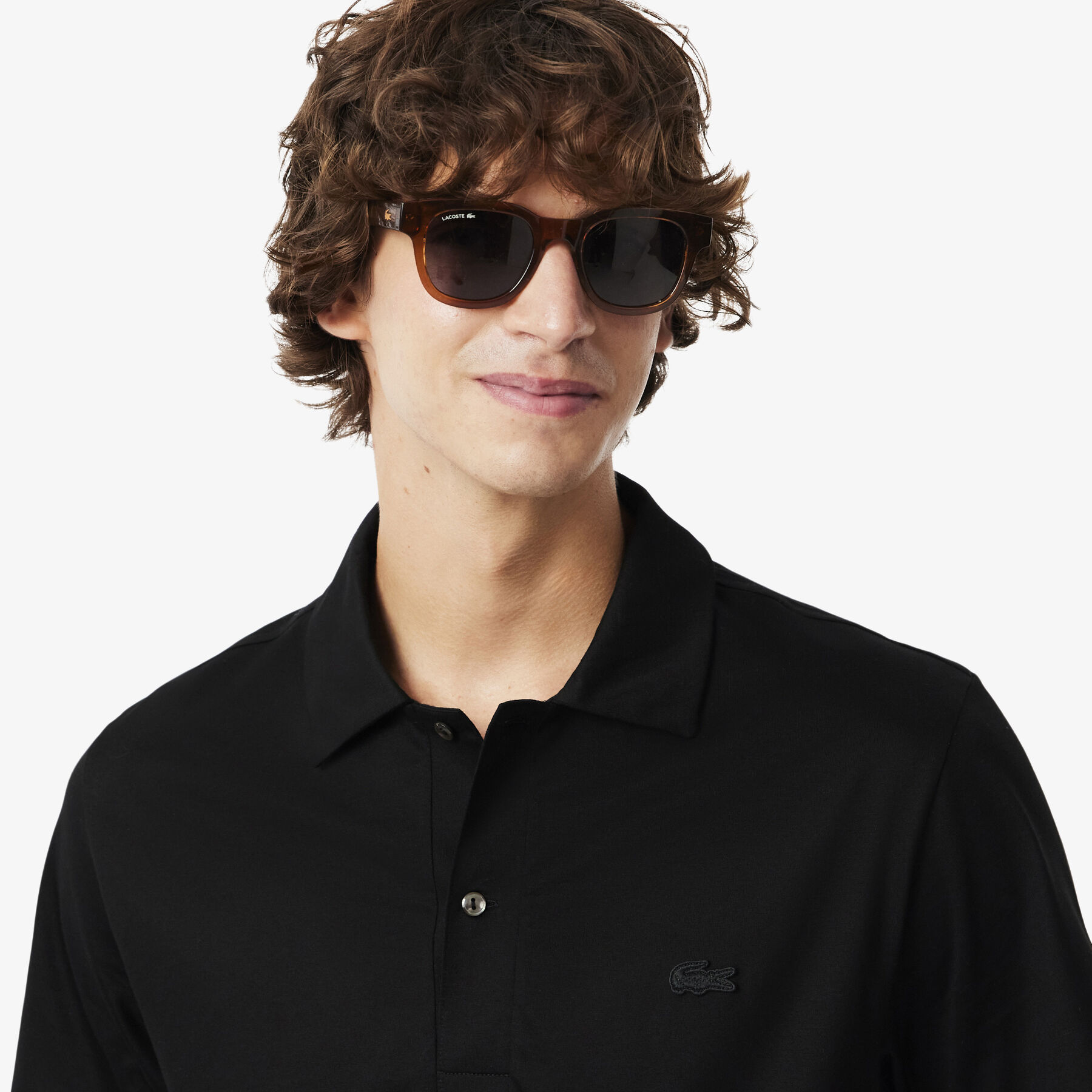 lacoste paris classic fit open neck embroidered polo shirt
