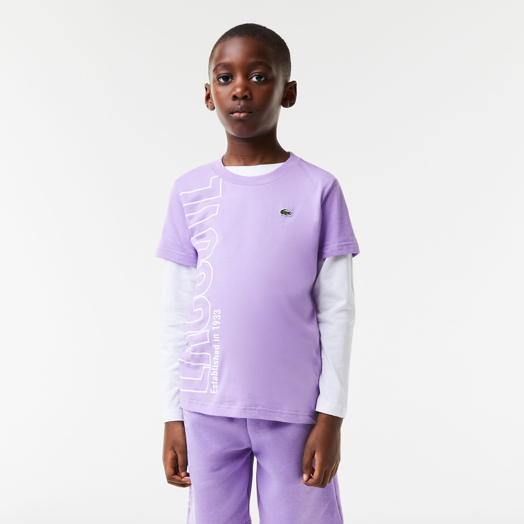 تيشيرت لاكوست قطن جيرسيه بطبعة كبيرة لشعار الماركة للأطفال