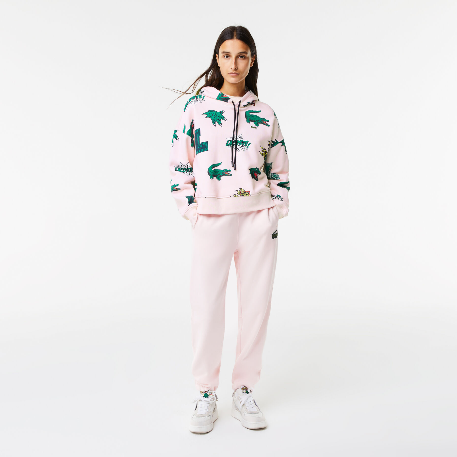 lacoste women s holiday oversized fit hooded fleece sweatshirt