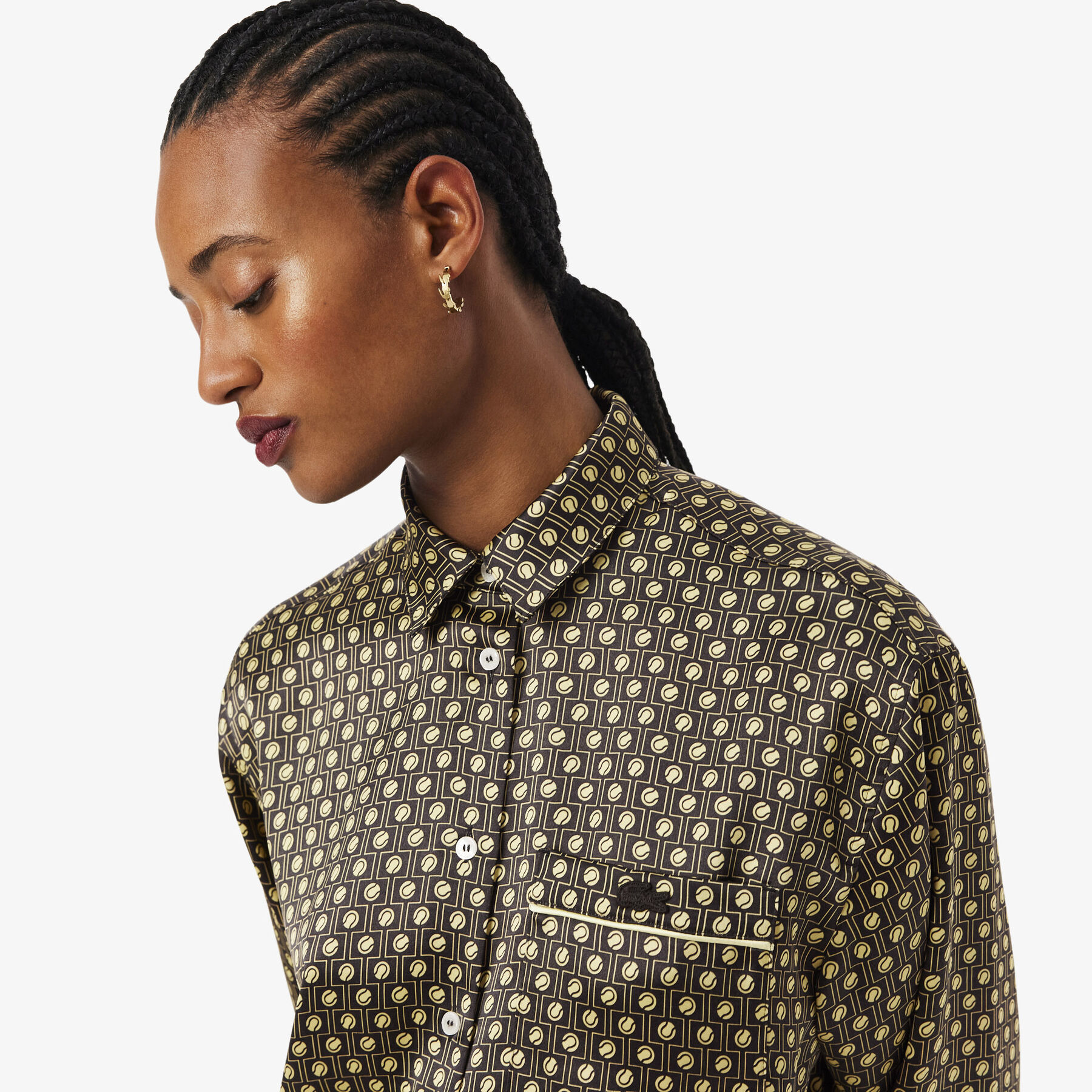 lacoste oversized printed satin shirt
