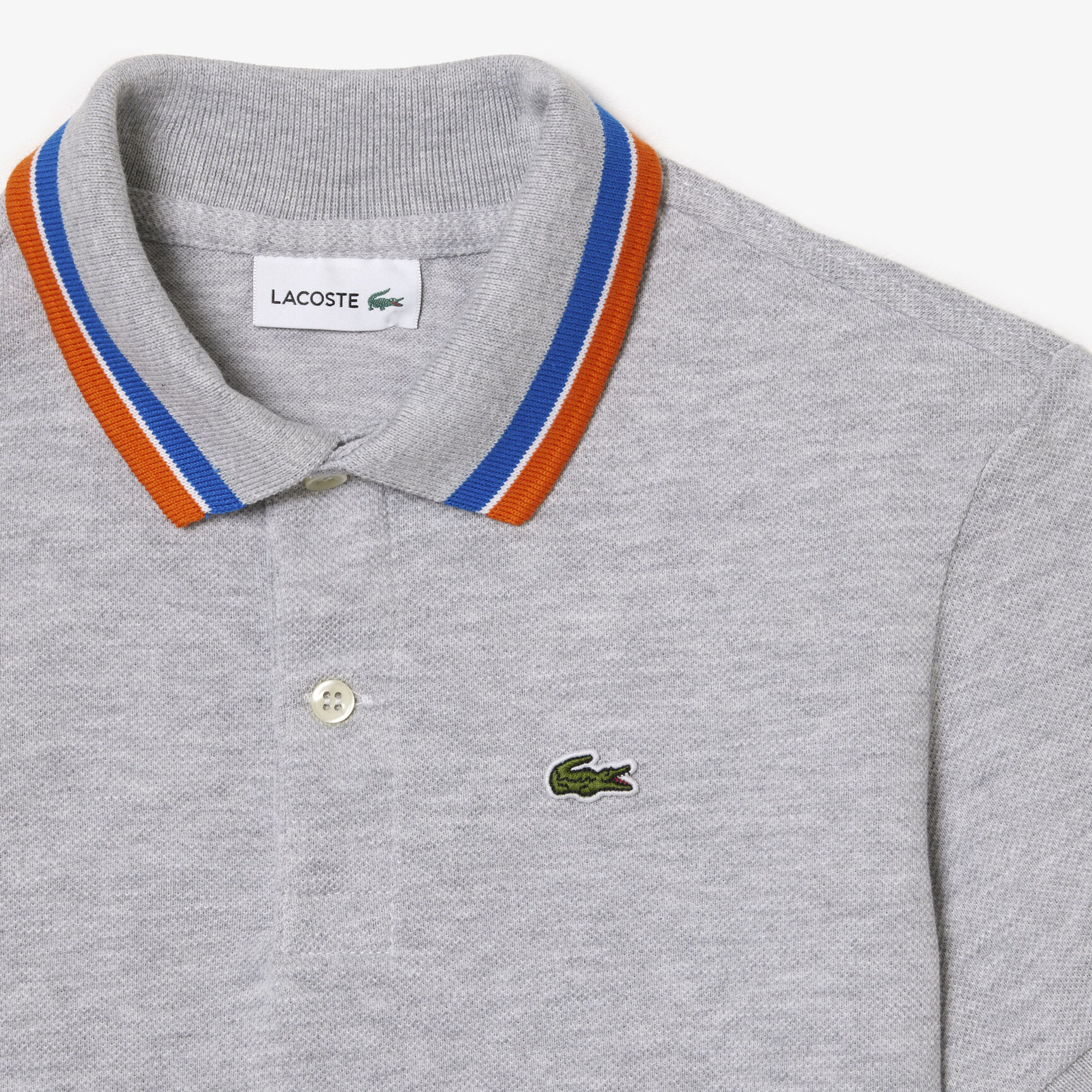 Boys' Lacoste Tricolour Collar Cotton Petit Pique Polo