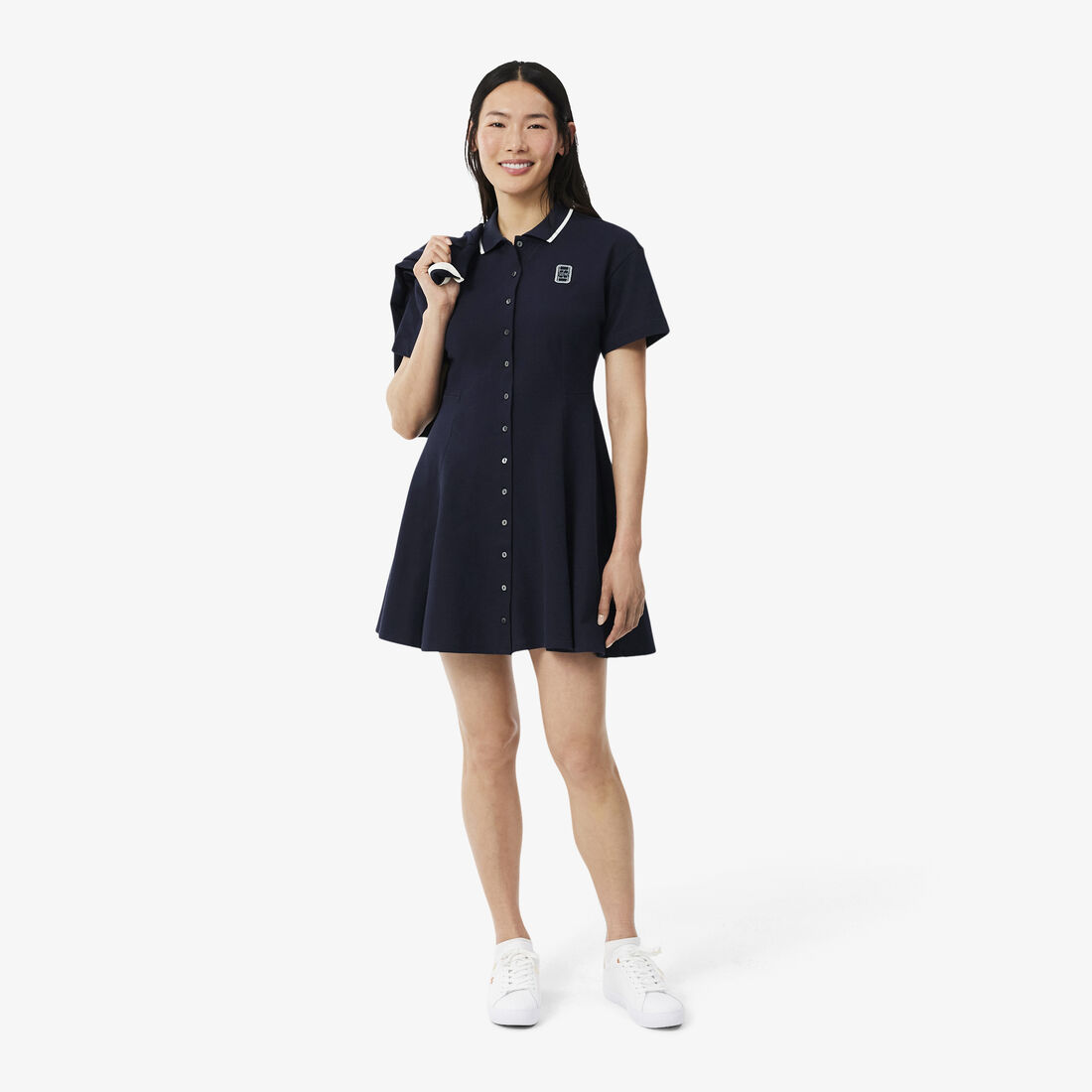 Flared Badge Accent Petit Pique Dress