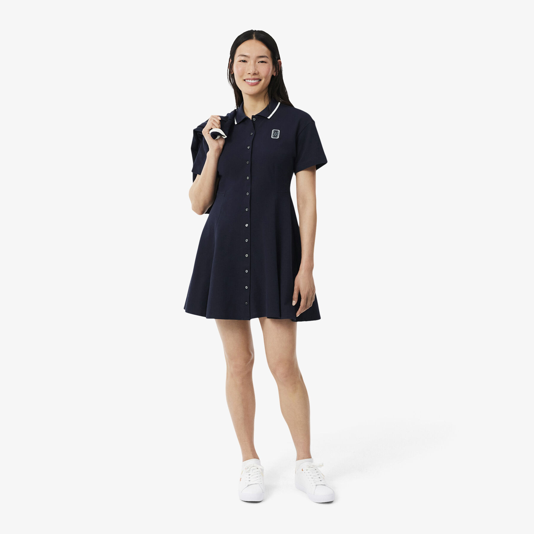 Flared Badge Accent Petit Pique Dress