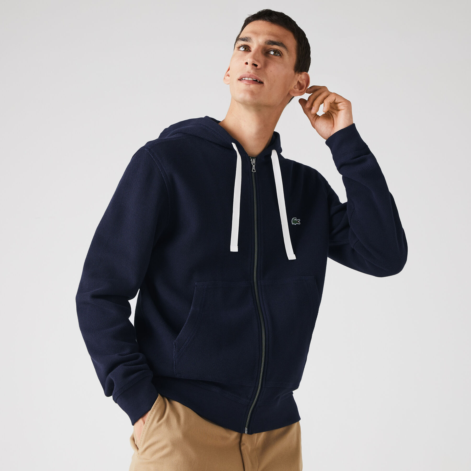 Men's Zip Hooded Organic Cotton Piqué Sweatshirt lacoste men s zip hooded organic cotton piqu sweatshirt