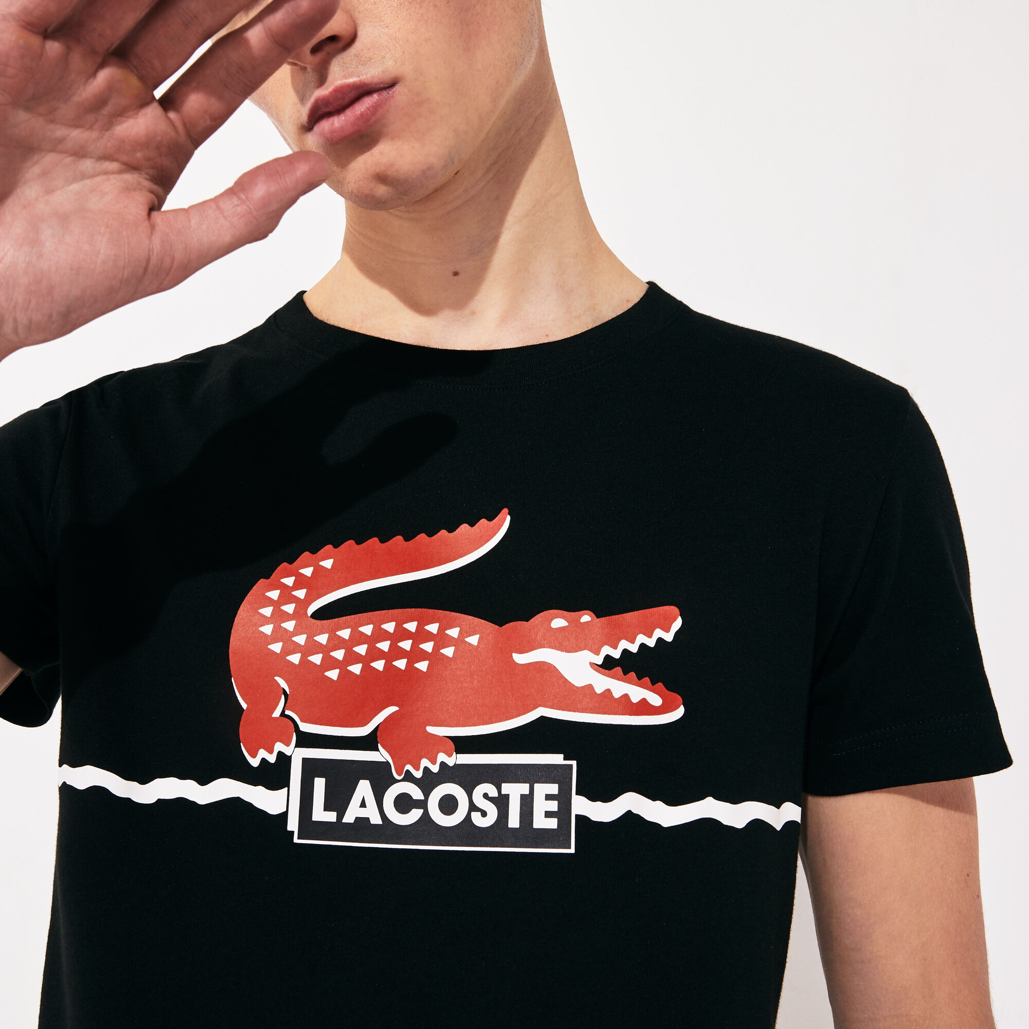قميص تي-شيرت من قطن الجيرسيه للرجال من مجموعة Lacoste SPORT