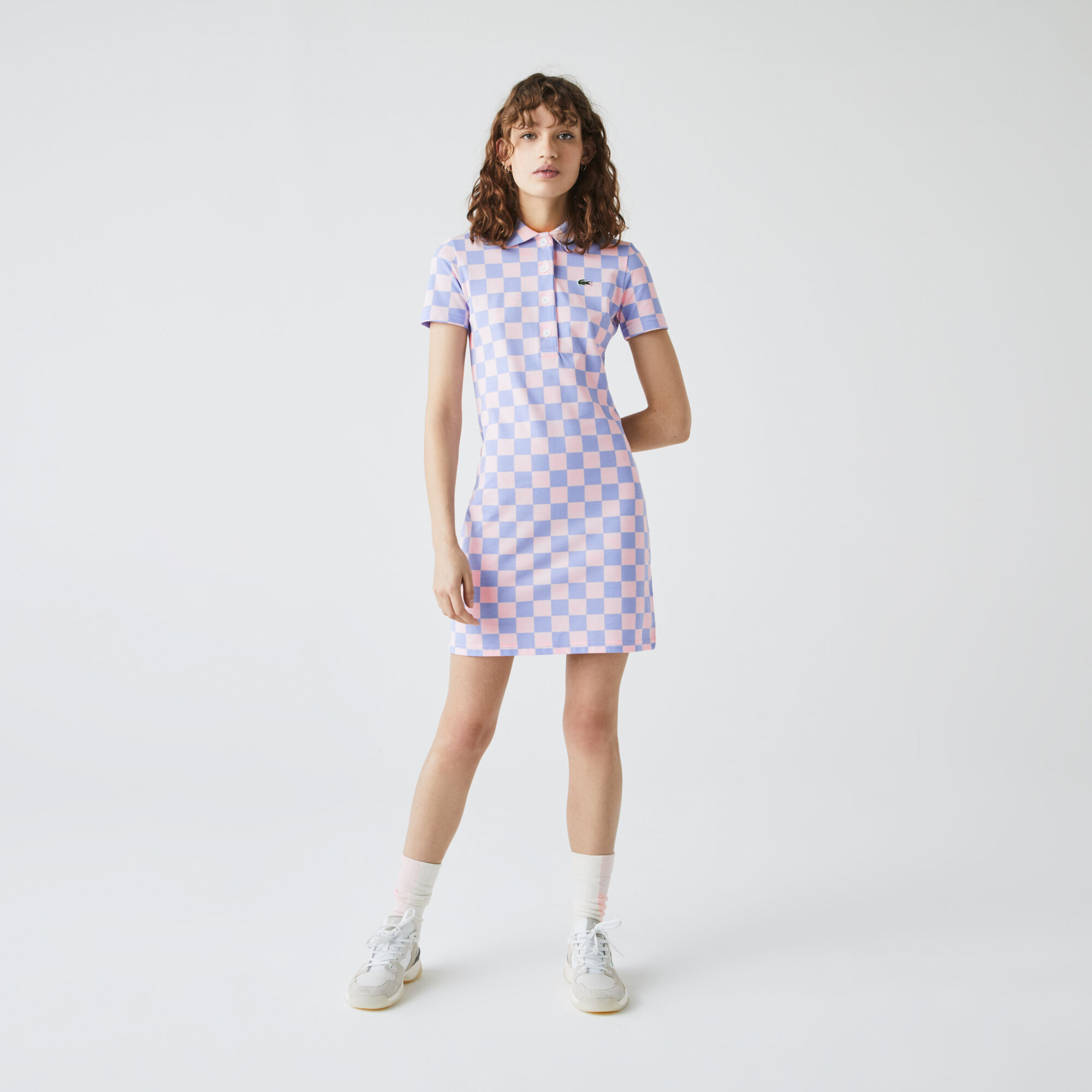 Buy Women s Lacoste LIVE Checkerboard Pattern Cotton Pique Polo Dress Lacoste SA