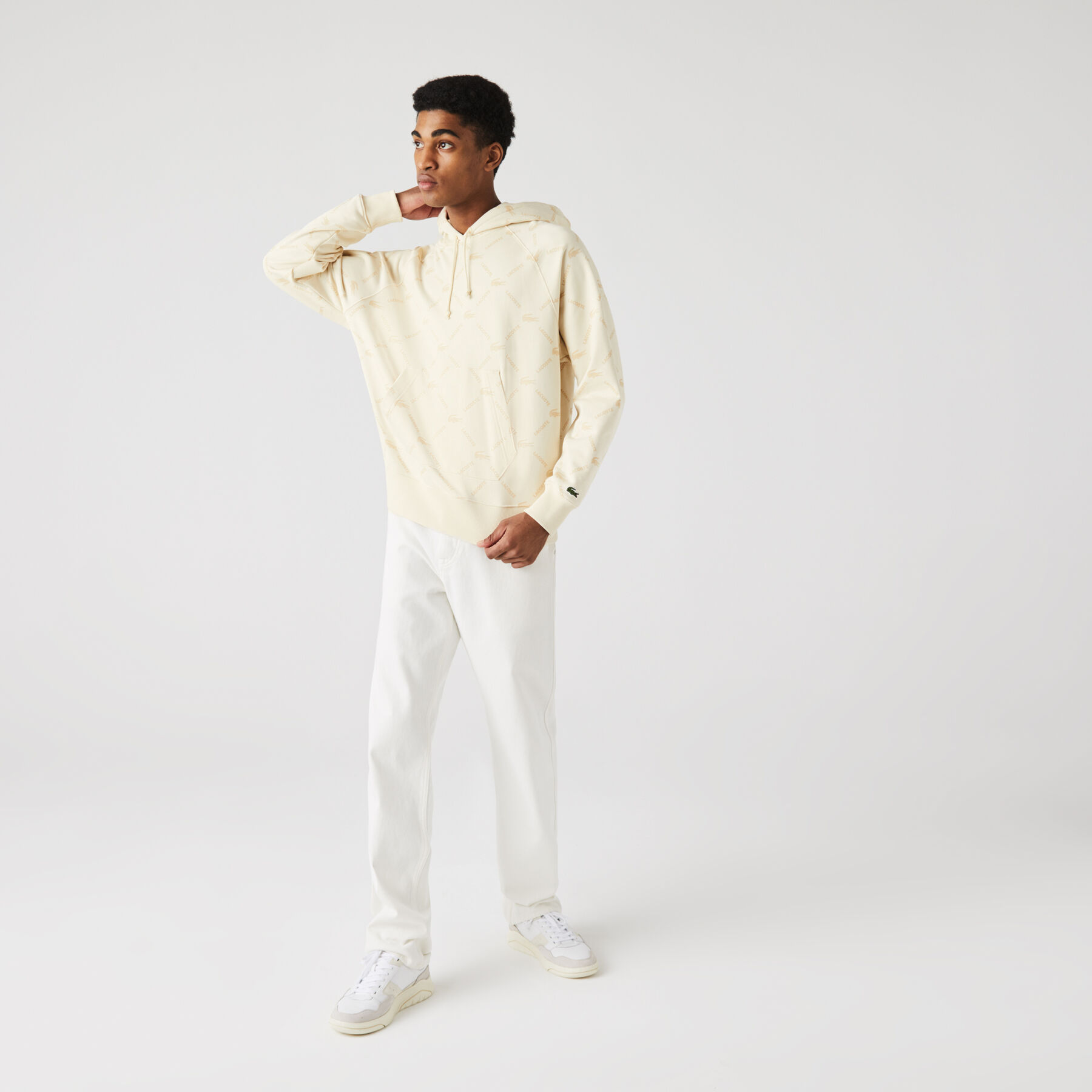 unisex lacoste live loose fit hooded monogram cotton sweatshirt