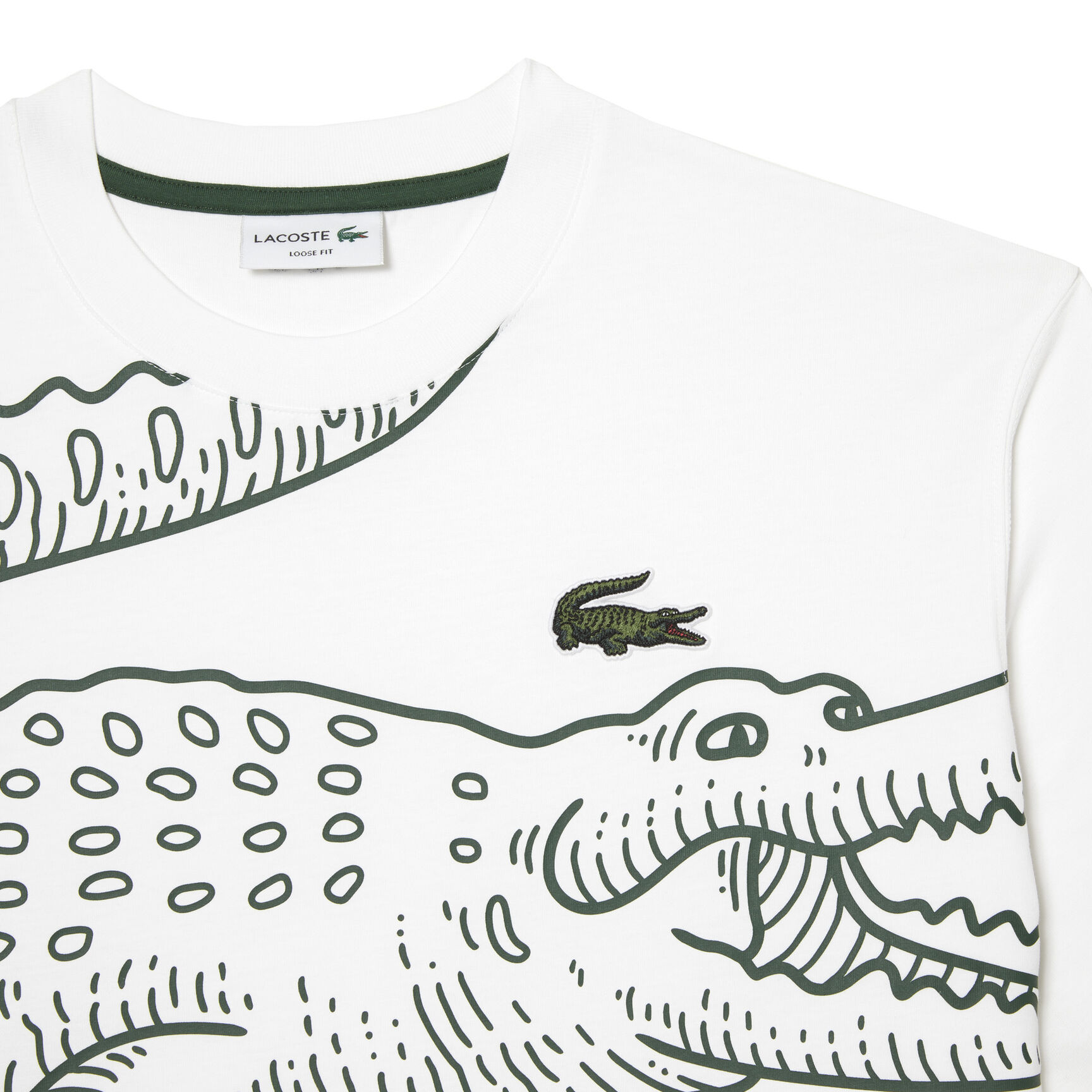 Men's Lacoste Round Neck Loose Fit Crocodile Print T-shirt Men's Lacoste Round Neck Loose Fit Crocodile Print T-shirt