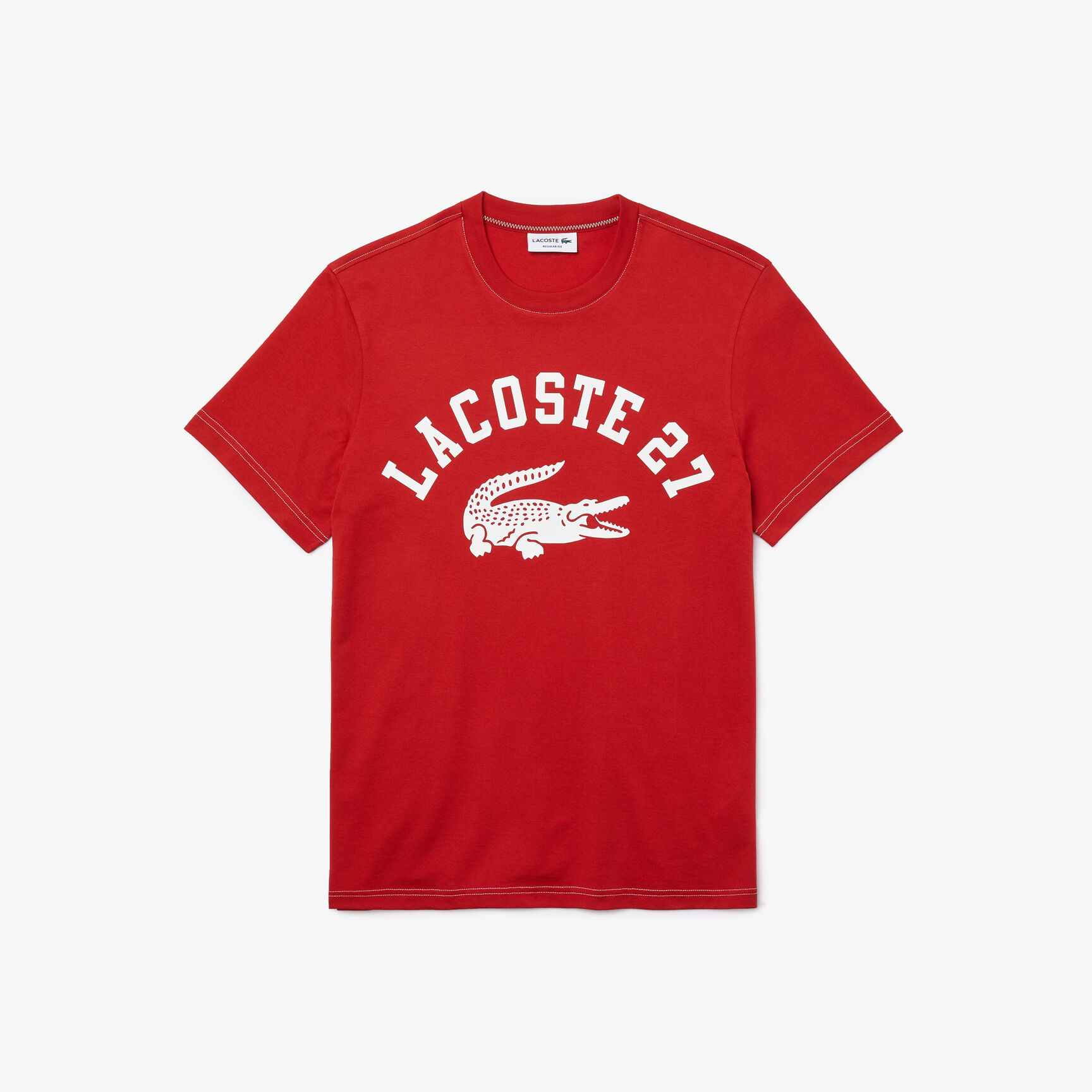 تيشيرت قطن بفتحة رقبة مستديرة وطبعة Lacoste 27 للرجال تيشيرت قطن بفتحة رقبة مستديرة وطبعة Lacoste 27 للرجال