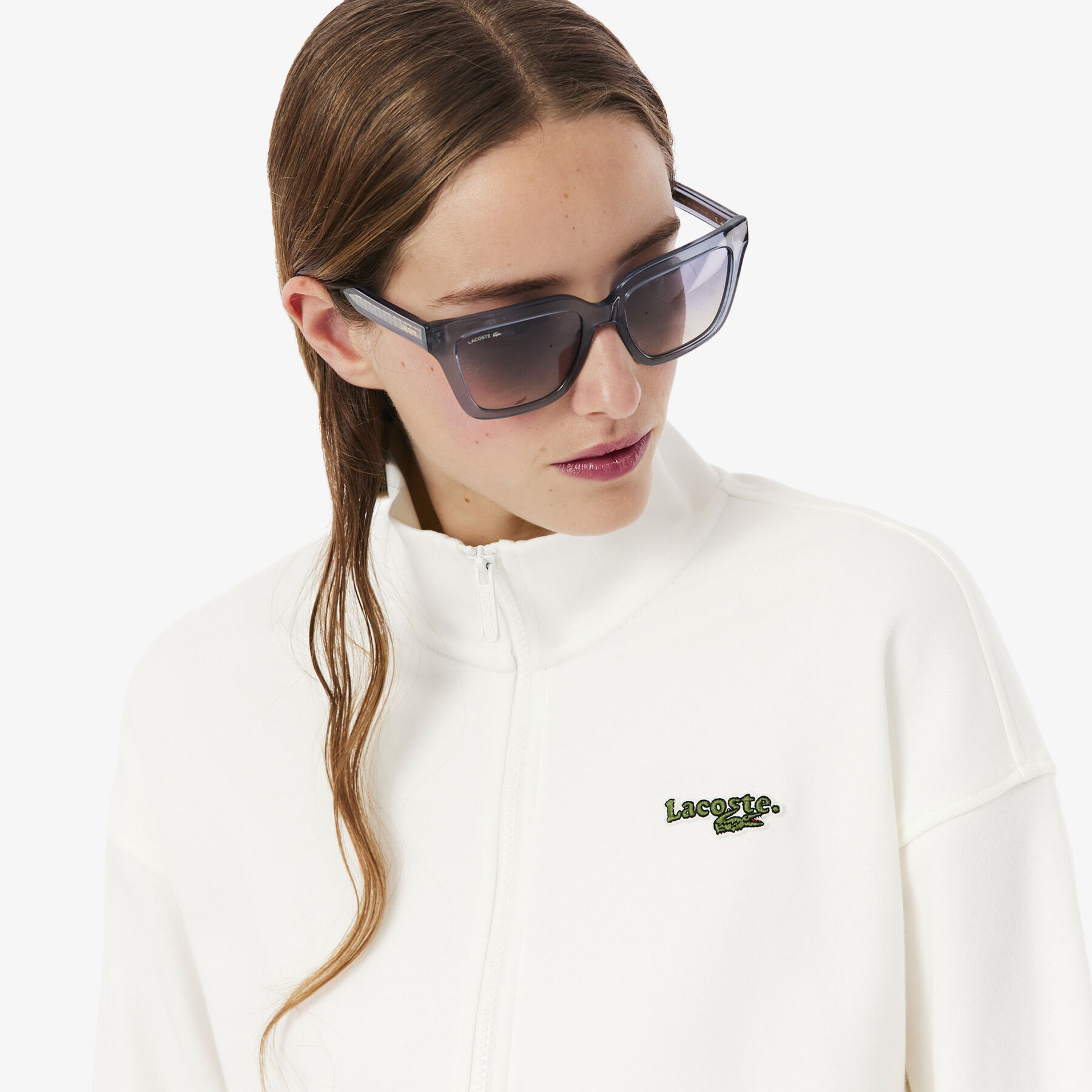 لاكوست سويت شيرت بسحاب وشعار، بقصة مريحة