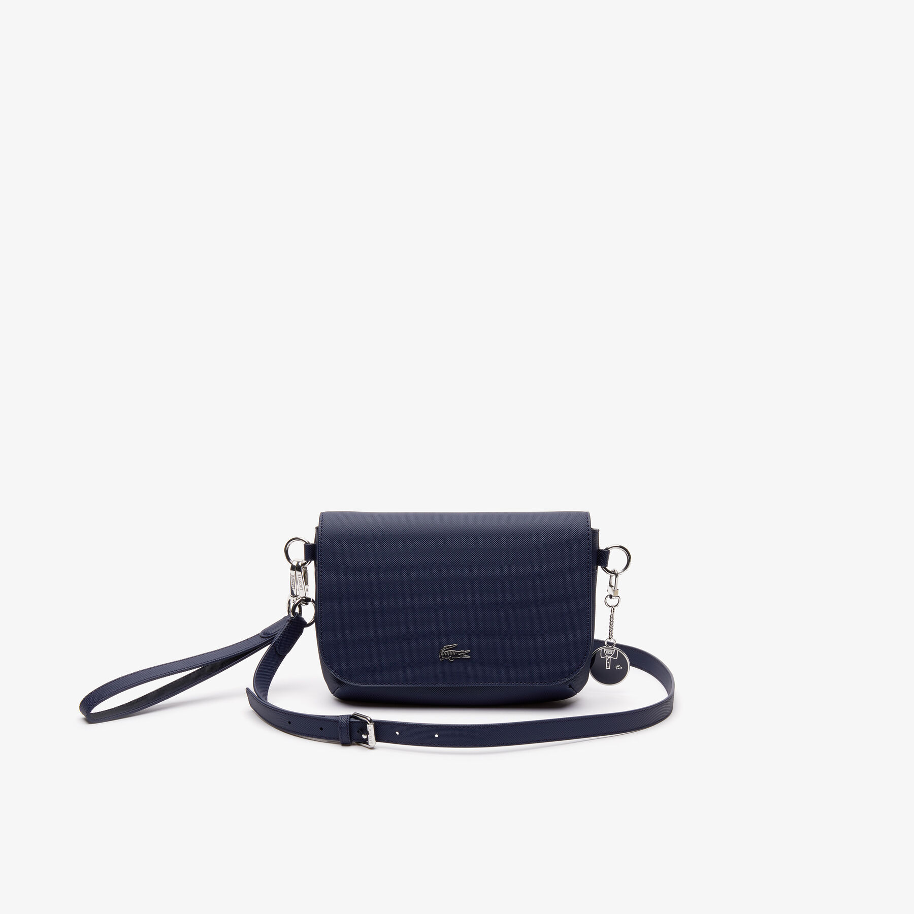 lacoste women s daily classic coated piqu  canvas flap shoulder bag