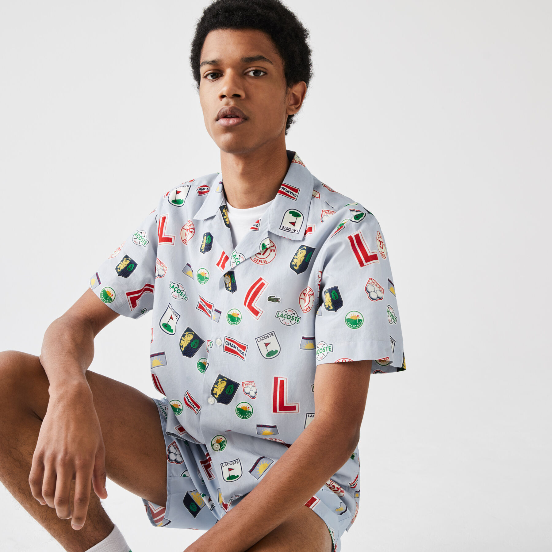 lacoste men s hawaiian print cotton shirt