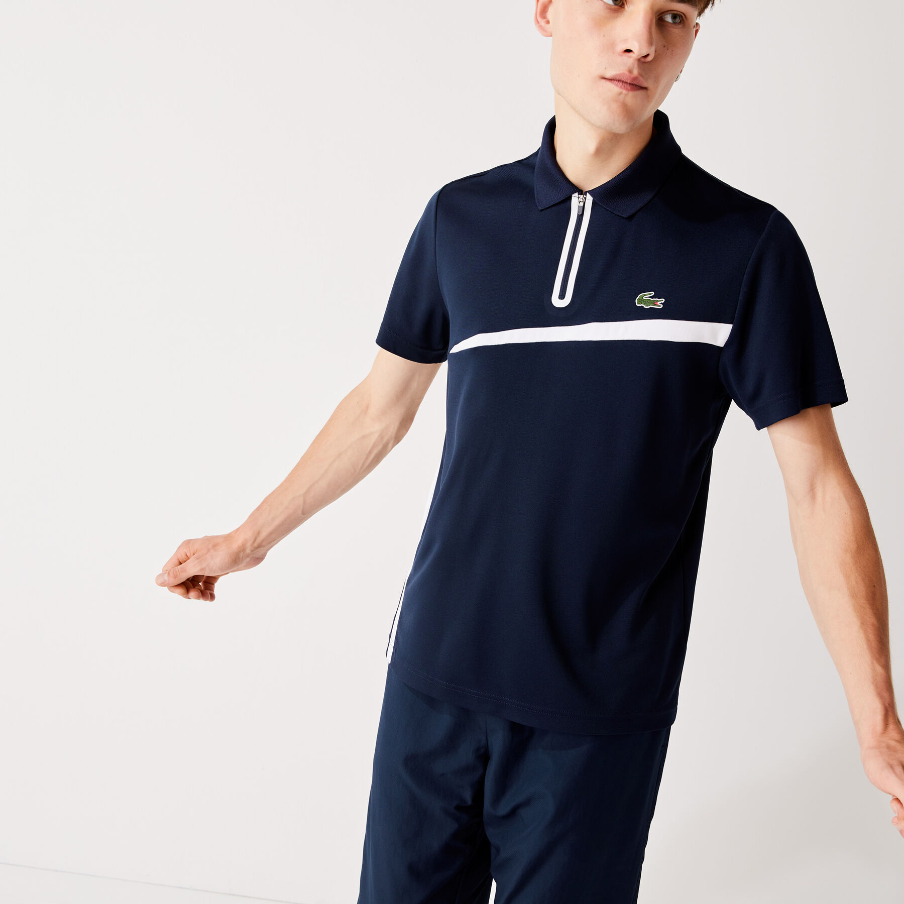 لاكوست قميص بولو للتنس من البيكيه المسامي مع أجزاء مستطيلية مجموعة lacoste sport للرجال