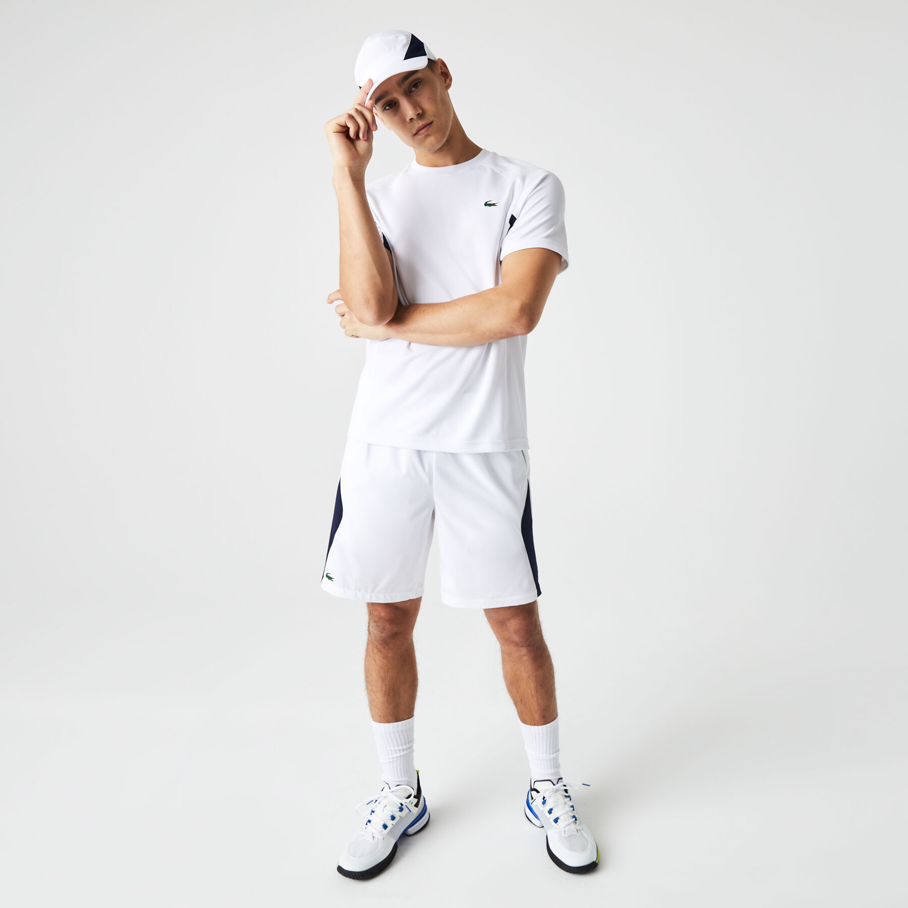 لاكوست تيشيرت تنس بيكيه سريع الجفاف بتصميم مقسم بألوان للرجال مجموعة lacoste sport