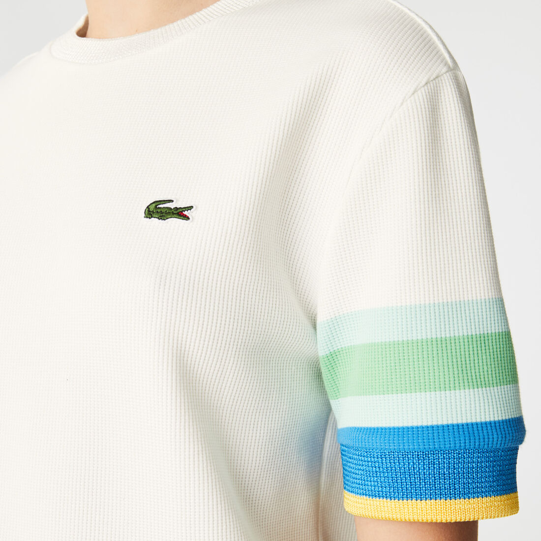 Women’s Crew Neck Striped Accents Honeycomb Cotton T-shirt Women’s Crew Neck Striped Accents Honeycomb Cotton T-shirt