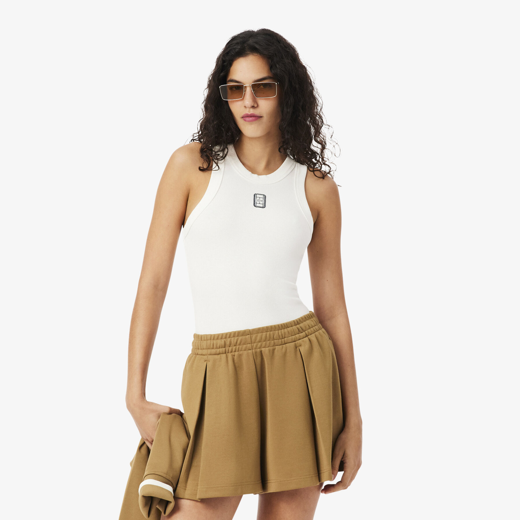 Slim Fit Badge Accent Rib Knit Tank Top