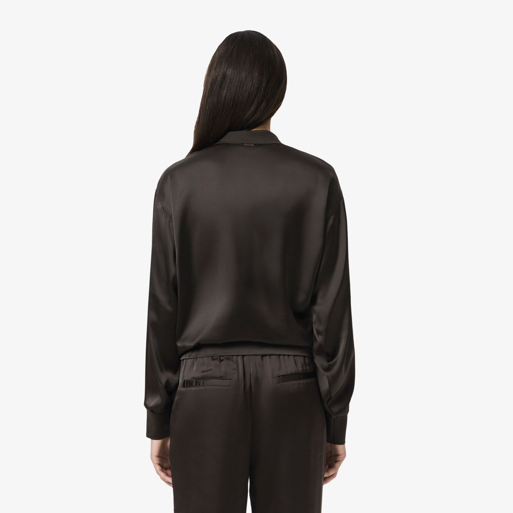 Long Sleeved Oversized Satin Polo Shirt