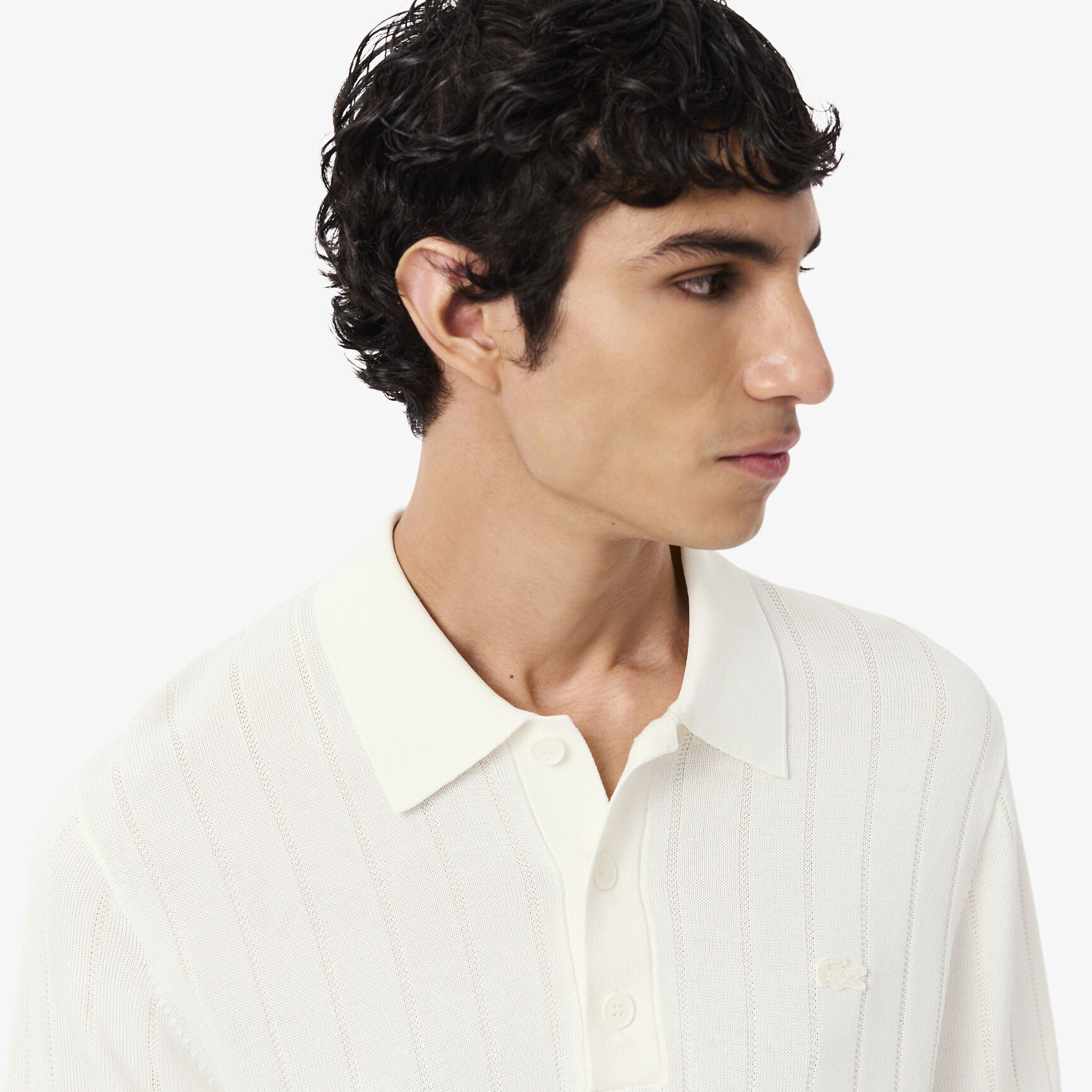 Fluid Ribbed Knit Polo Collar Sweater Fluid Ribbed Knit Polo Collar Sweater