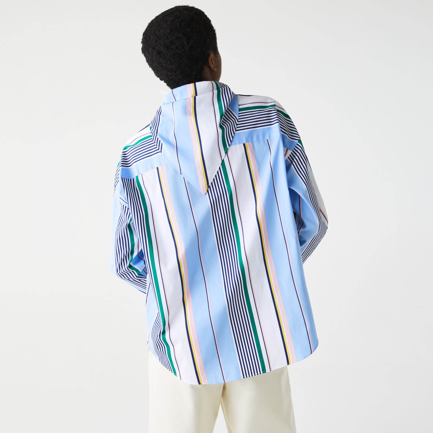 لاكوست قميص قطني مقلم للنساء قصة كلاسيكية مع ياقة وشاح مجموعة lacoste live