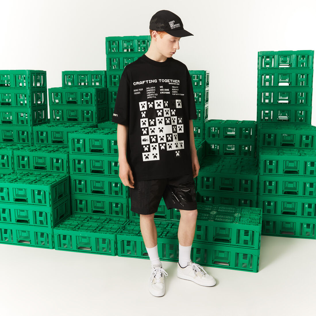 Men's Lacoste L!VE Collab Minecraft Loose Fit Organic Cotton T-Shirt Men's Lacoste L!VE Collab Minecraft Loose Fit Organic Cotton T-Shirt