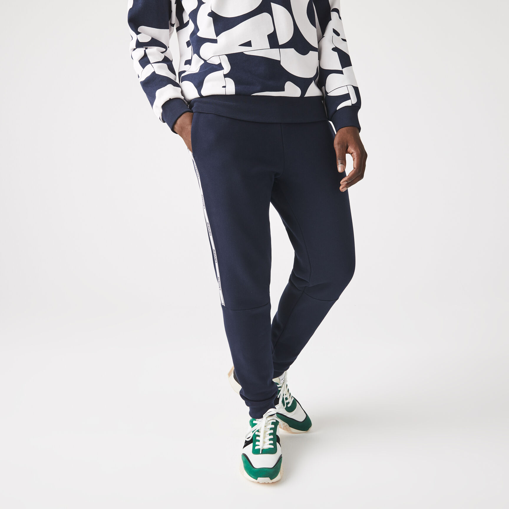 بنطال رياضي سكيني صوف بأشرطة شعار الماركة للرجال