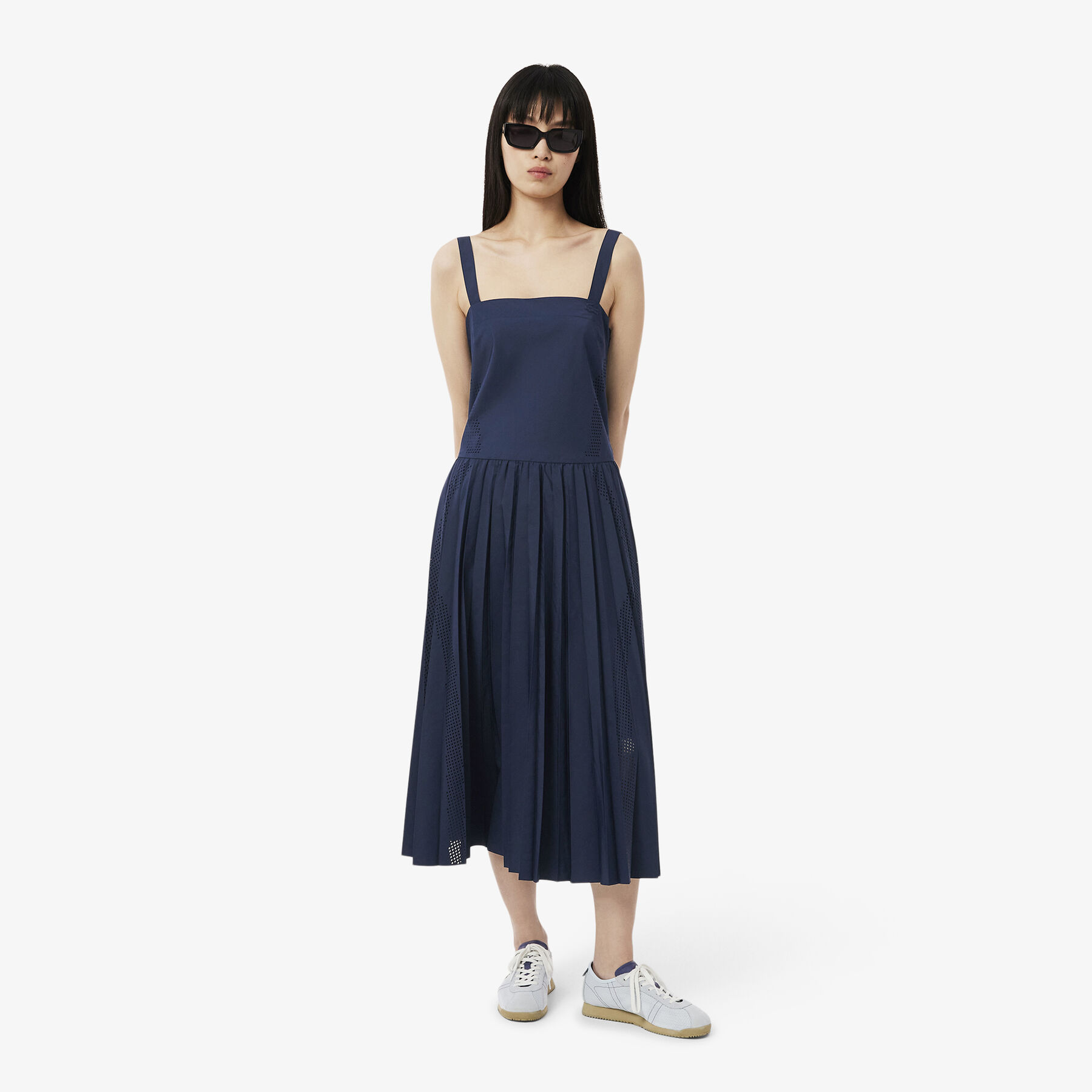 lacoste long pleated strap dress