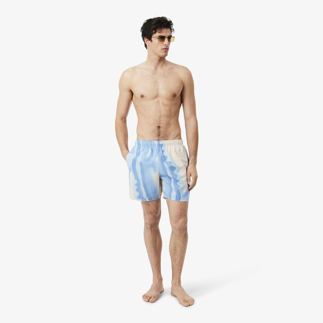 Mid Length Striped Swim Trunks