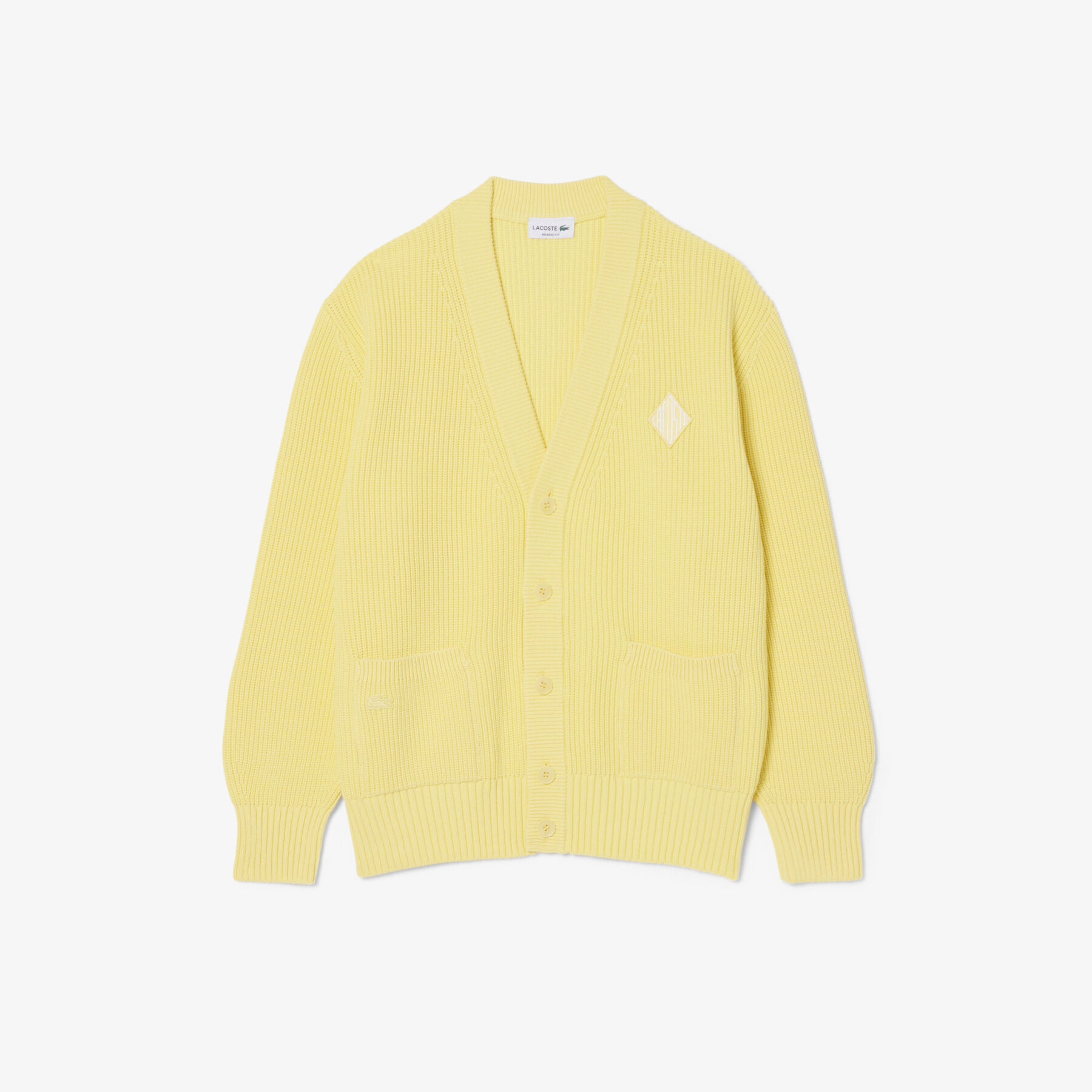 lacoste relaxed fit ribbed cotton cardigan