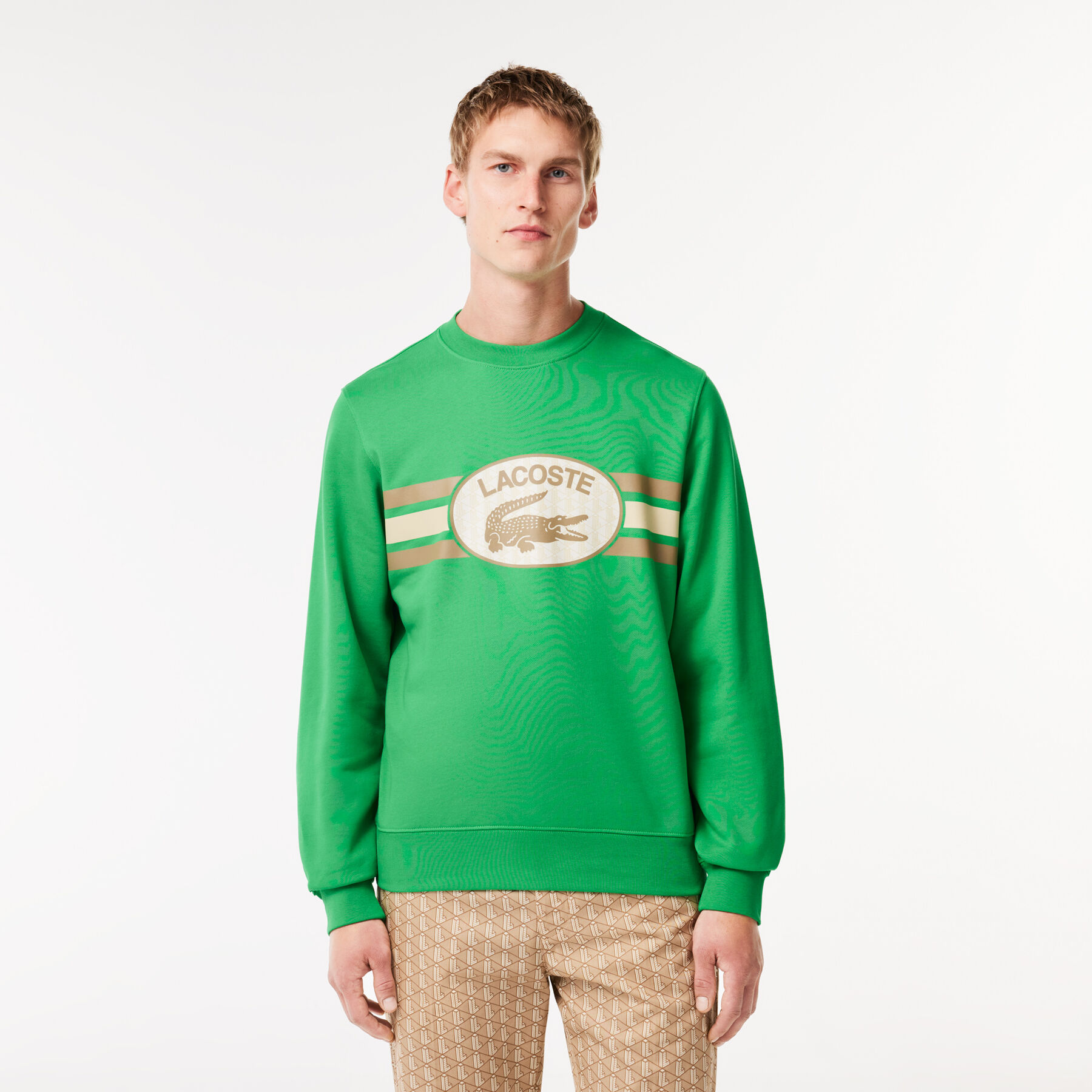 Loose Fit Monogram Print Fleece Sweatshirt lacoste loose fit monogram print fleece sweatshirt