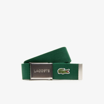 Men's Made In France Lacoste Engraved Buckle Woven Fabric Belt