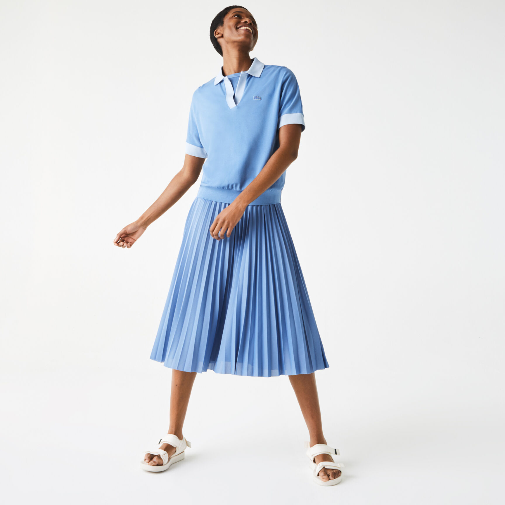 Women’s Lacoste Loose Fit Open Collar Flowing Piqué Polo Women’s Lacoste Loose Fit Open Collar Flowing Piqué Polo