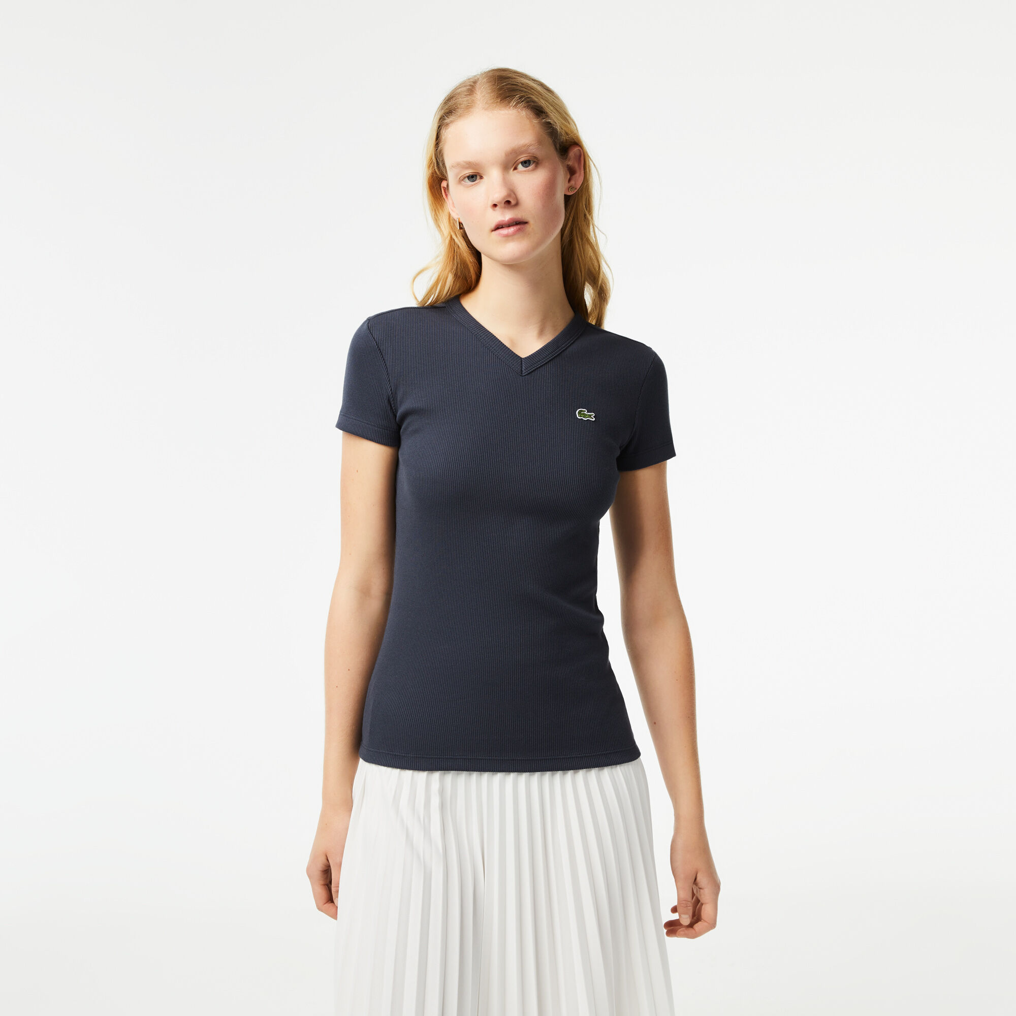 Lacoste v neck t shirt women's sales