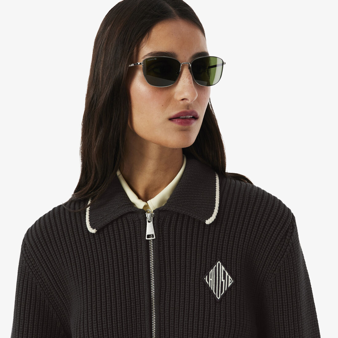 Zipped Cotton Badge Accent Sweater Zipped Cotton Badge Accent Sweater