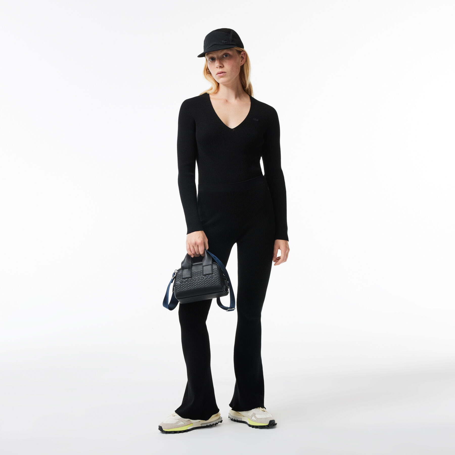 lacoste seamless ribbed knit flared leggings