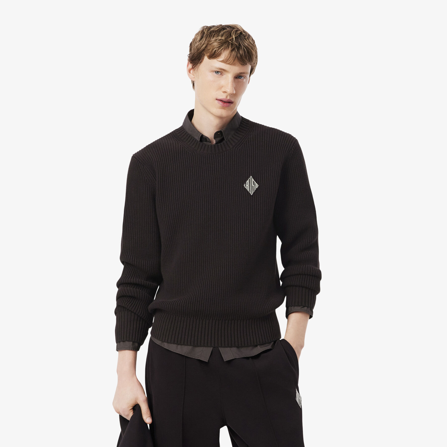 Pearl Rib Knit Badge Accent Sweater lacoste pearl rib knit badge accent sweater
