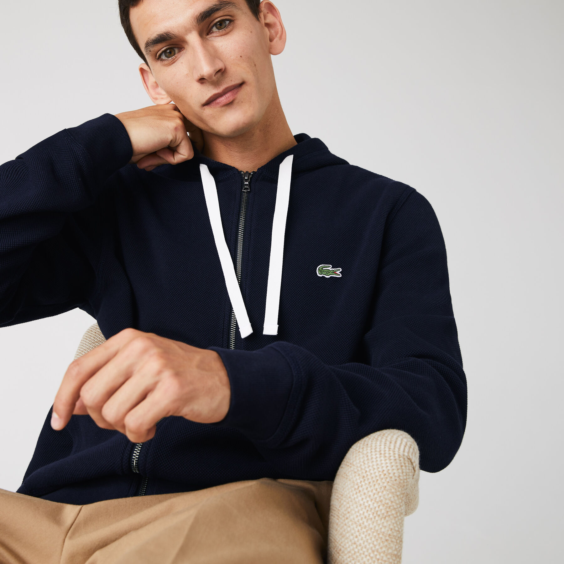 Men's Zip Hooded Organic Cotton Piqué Sweatshirt lacoste men s zip hooded organic cotton piqu sweatshirt