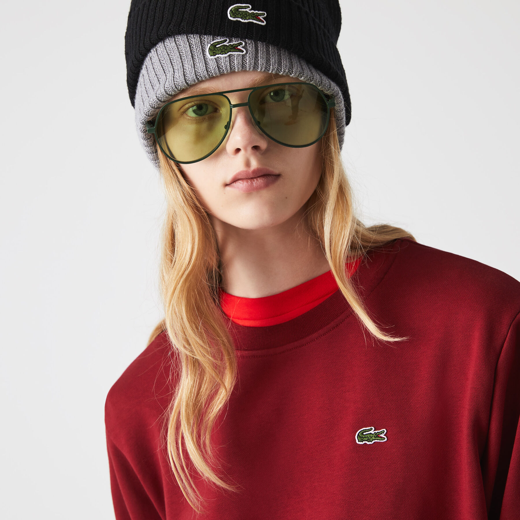 lacoste relaxed fit fleece crew neck sweatshirt