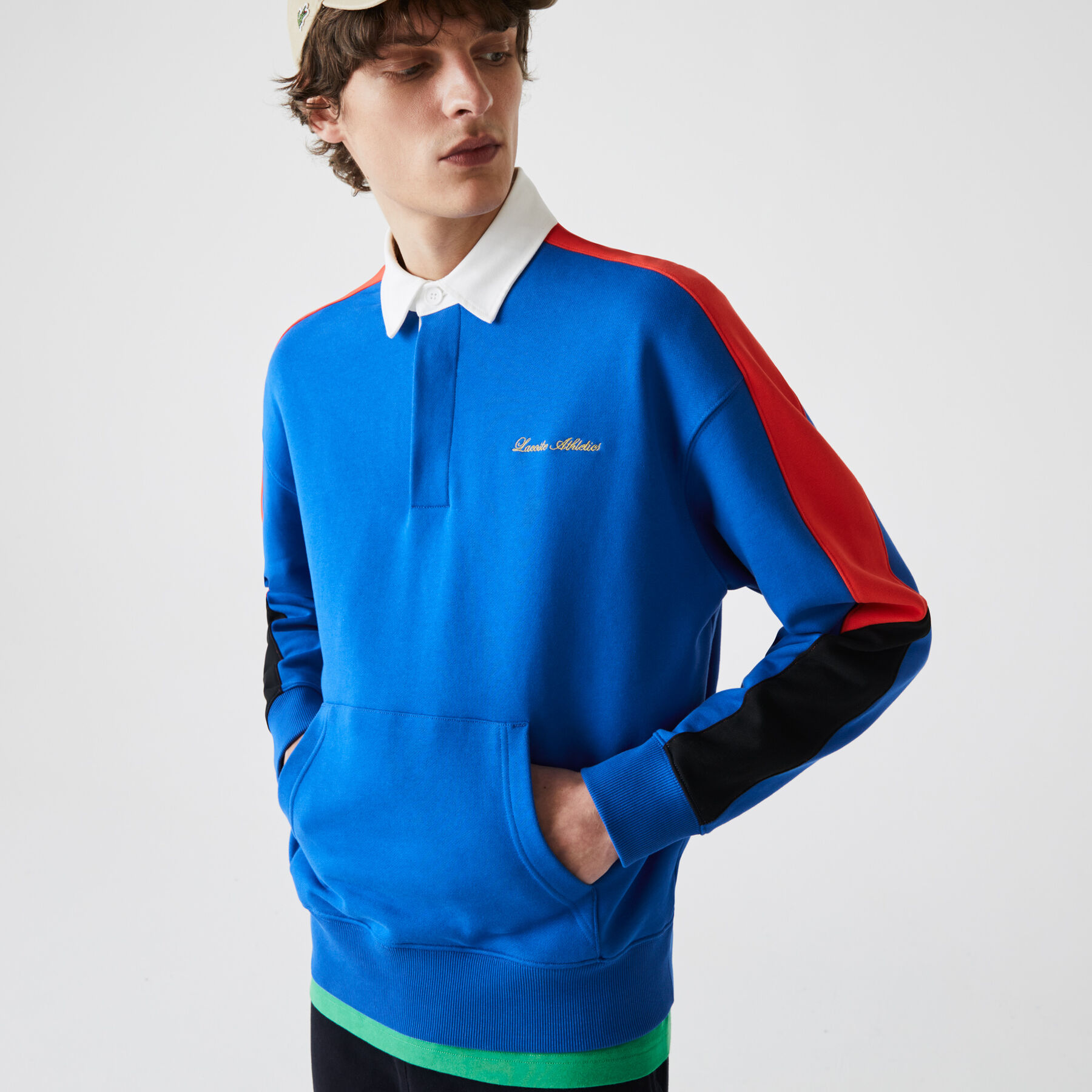 لاكوست سويت شيرت بولو صوف مع كتل لونية مجموعة lacoste live للرجال