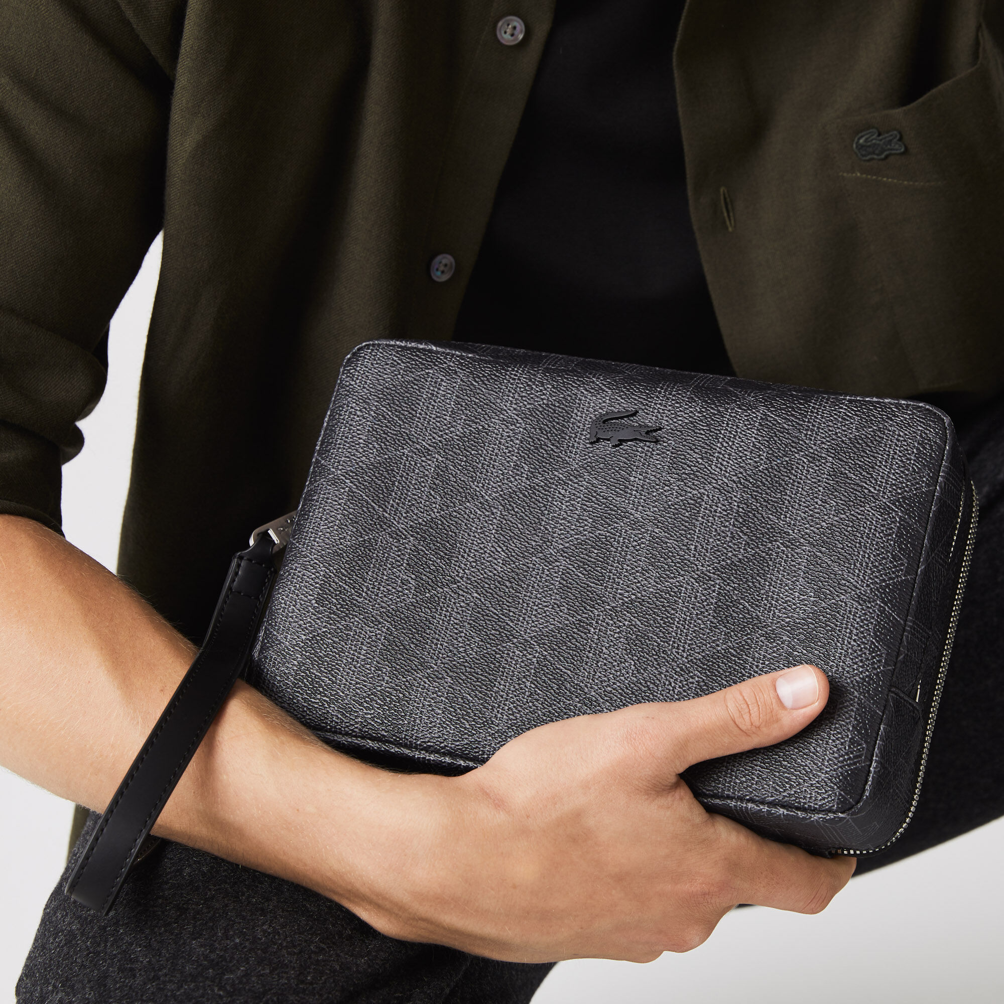 Buy Men s The Blend Zippered Monogram Canvas Clutch Lacoste SA