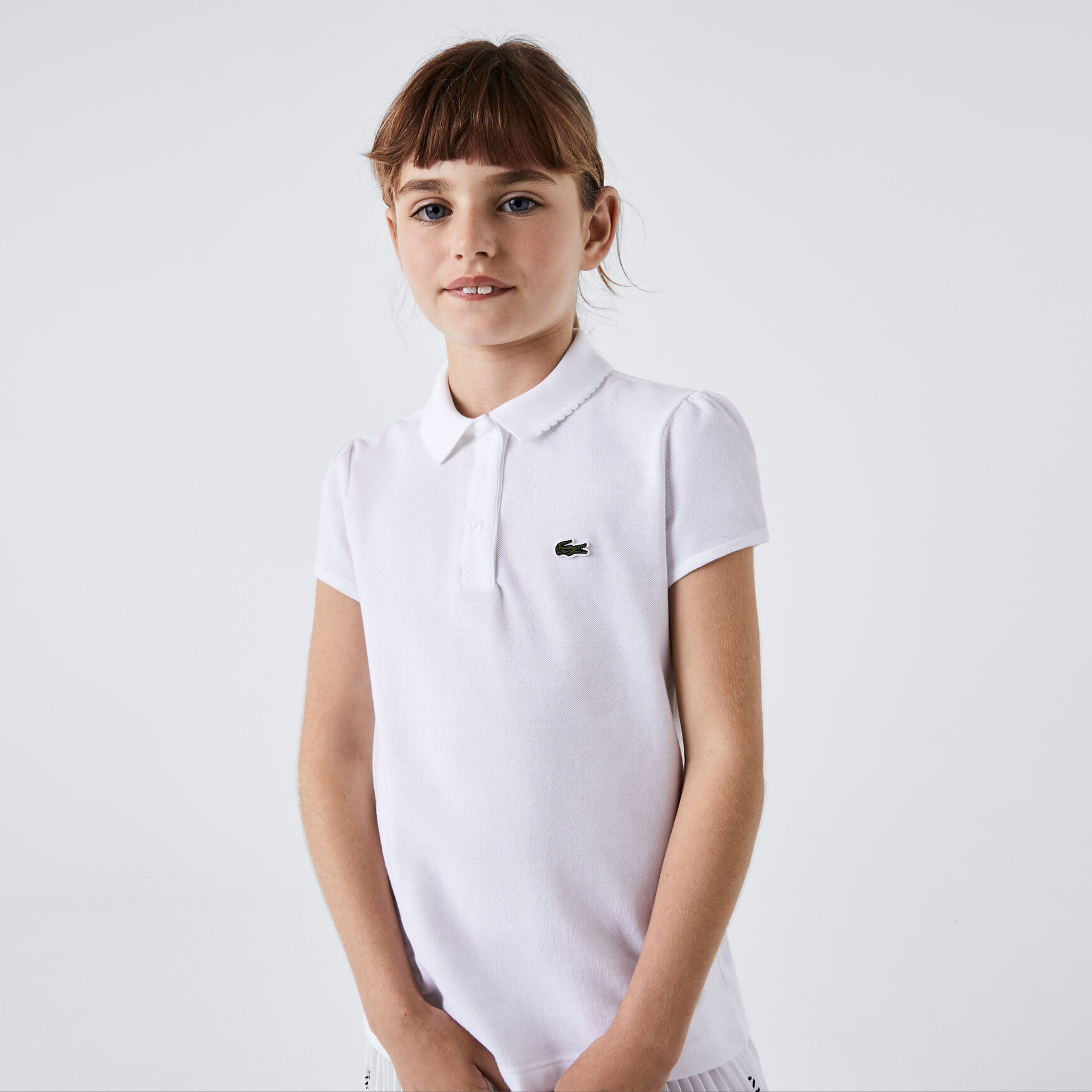 Scalloped Collar Mini Pique Polo Shirt