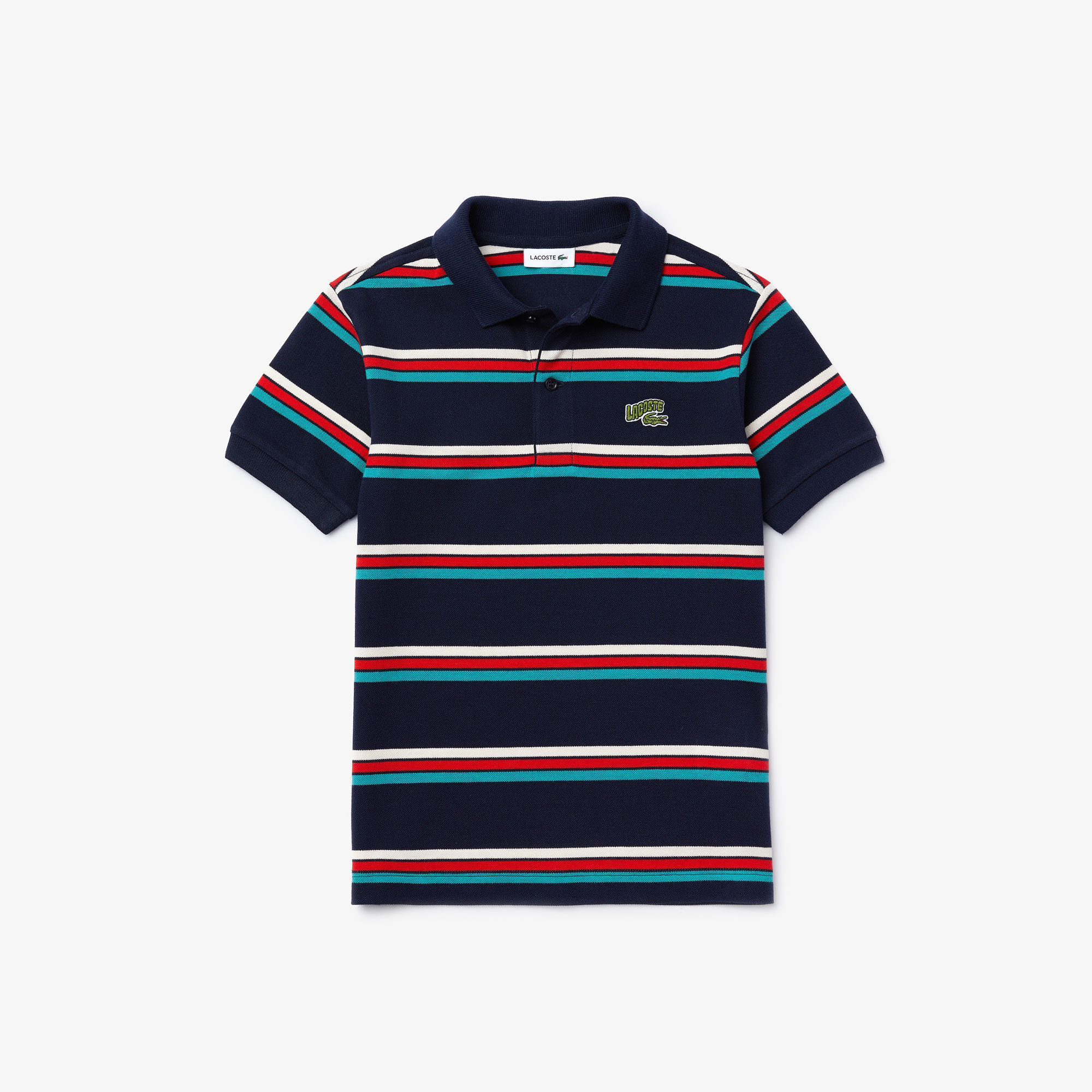 Boys' Lacoste Badge Striped Cotton Piqué Polo Shirt