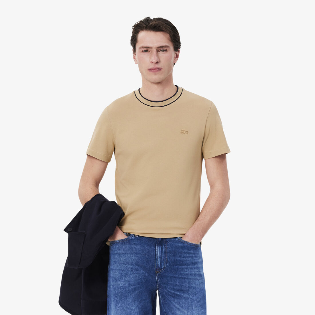 Stretch Pique Stripe Collar T-shirt