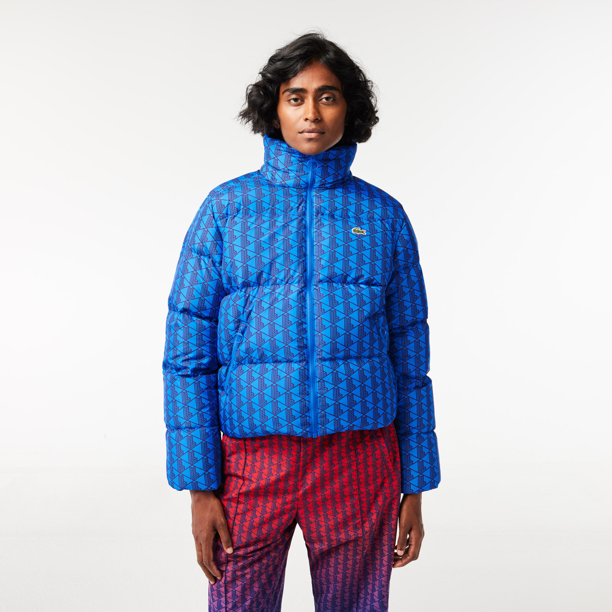Buy Hooded Monogram Print Puffer Jacket with Puffed Croc at Back Lacoste SA