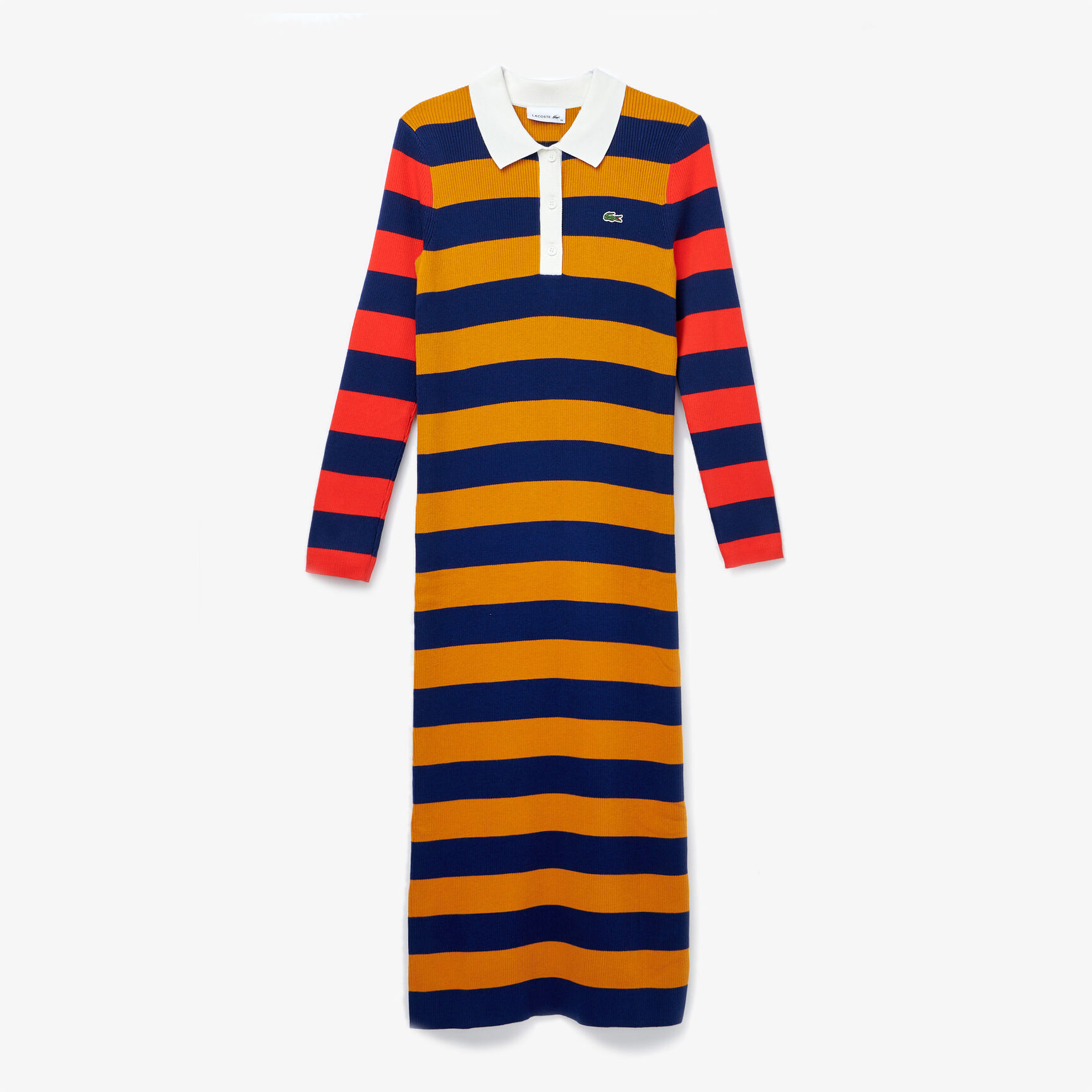 Women’s Fitted Striped Ribbed Mid-Length Polo Dress Women’s Fitted Striped Ribbed Mid-Length Polo Dress