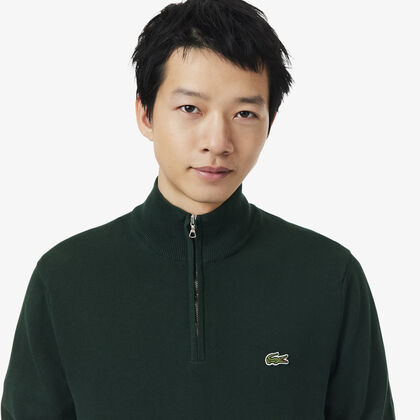 lacoste zipped high neck cotton sweater